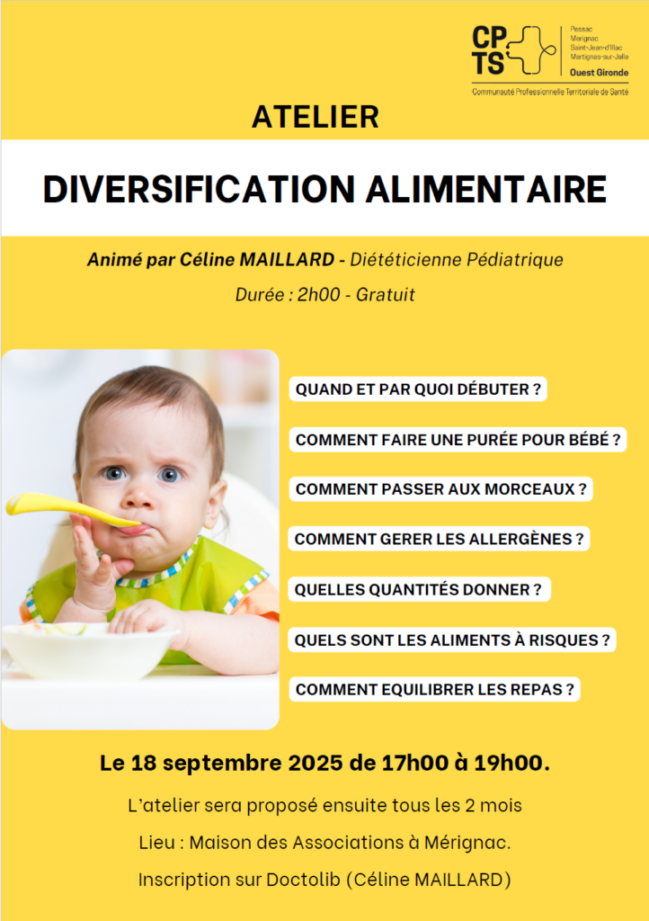 Ateliers gratuits sur la diversification alimentaire à Mérignac